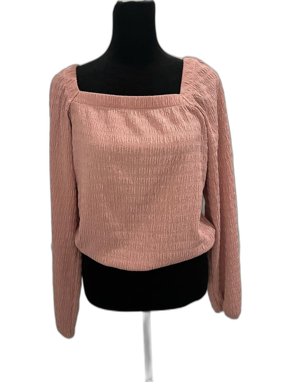 Iz Byer Dusty Rose Smocked Square-Neck Long Sleeve Top